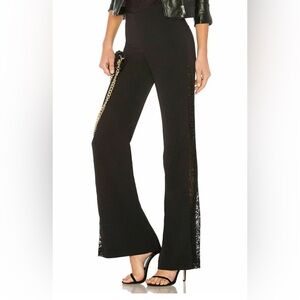 Alice + Olivia Black Flare Pants with Lace Detail
